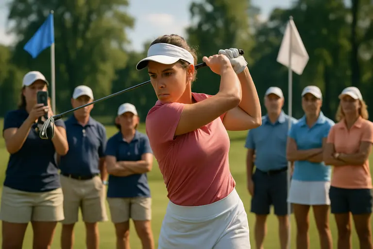 Young golfer practicing approach shots while a coach observes from nearby