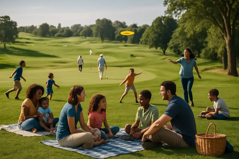 Golf fairway beside public park space and a paved recreation path